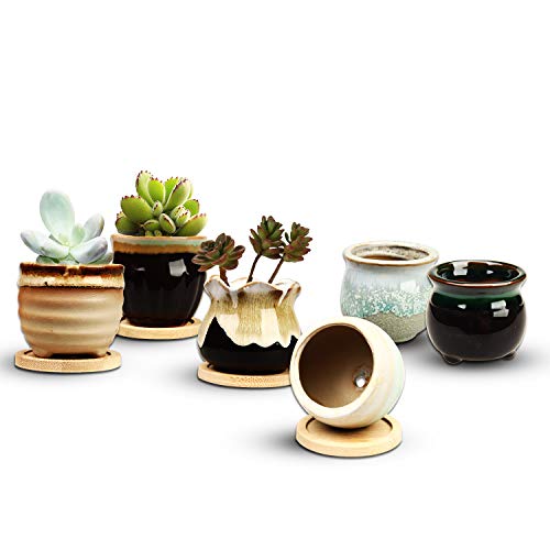 2.5 Inch Succulent Pot with Drainage,Planting/Flower Pots,Small Planter for Mini Plant Ceramic Flowing Glaze Base Serial Set with Holes
