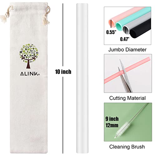Reusable Clear Silicone Boba Straws, 4-Pack Extra Wide Smoothie Straws for Bubble Tea/Shakes/Tapioca Pearls with Cleaning Brush and Carrying Case