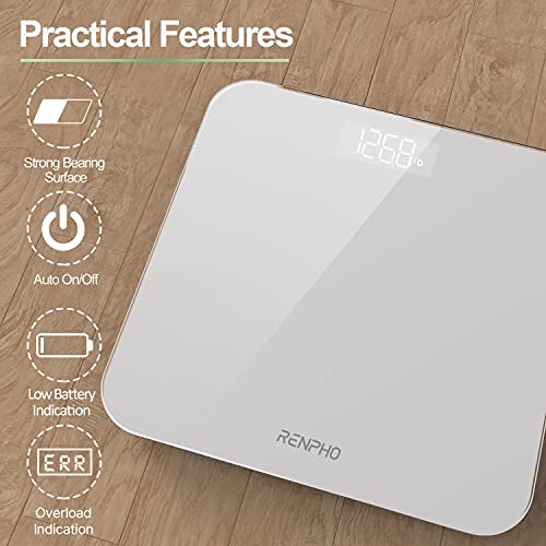 Digital Bathroom Scale, Highly Accurate Body Weight Scale with Lighted LED Display, Round Corner Design, 400 lb, White - Core 1S