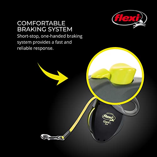 Giant Tape Retractable Dog Leashes for Large Dogs Upto 110 lbs. – 26 ft., Black | Tangle Free Pet Walking Leash with One-Handed Brake, Pause, Lock | German Quality Product