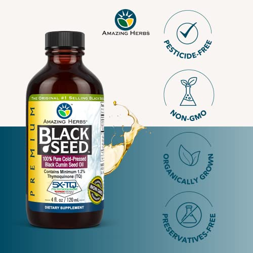 Premium Black Seed Oil - Cold Pressed Nigella Sativa Aids in Digestive Health, Immune Support, Brain Function, Joint Mobility, Gluten Free, Non GMO - 4 Fl Oz