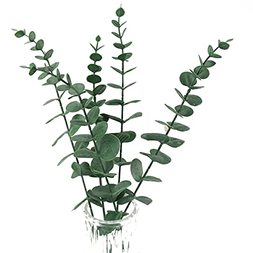 5 Pcs Real Touch Leaf Artificial Eucalyptus Stem Faux Eucalyptuses Wedding Bouquet Centerpiece Home Decor (Green)