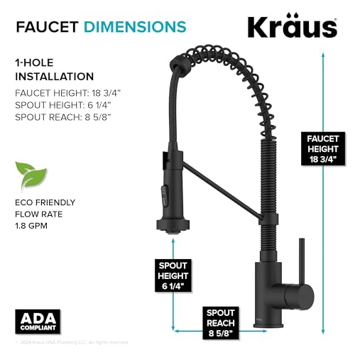 KRAUS Bolden Commercial Style 2-Function Single Handle Pull Down Kitchen Faucet in Matte Black, KPF-1610MB