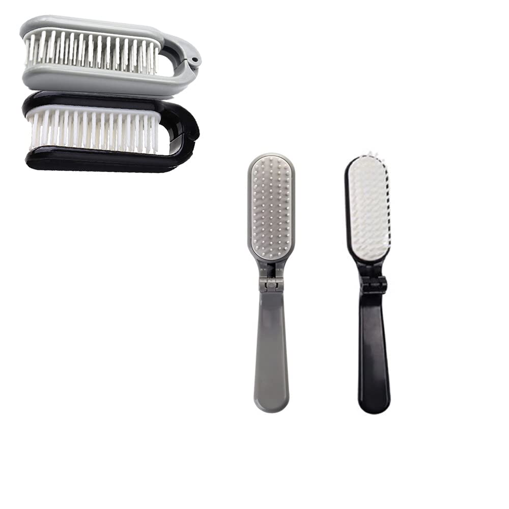 2 PCS Folding Hair Combs Hair Brush Compact Pocket Size Travel Purse Locker (Black,Grey)