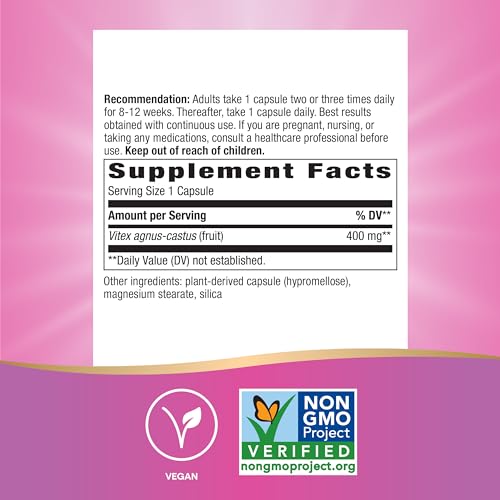 Nature's Way Vitex Fruit, Traditional Menstrual Cycle Support*, Traditional Women's Health Support*, Chasteberry, Vegan, 320 Capsules (Packaging May Vary)