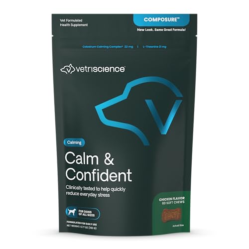 Calm & Confident Chews, Composure Clinically Tested Calming & Anxiety Supplement for Dogs, Reduce Stress & Fear, Ideal for Thunderstorms, Fireworks & Travel, Chicken, 60 Count