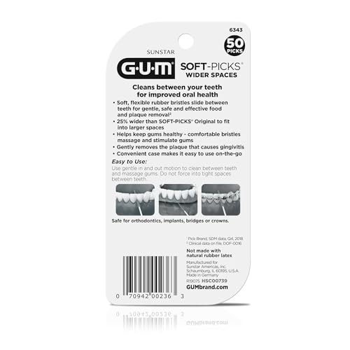 Soft-Picks Wider Space, Easy to Use Dental Picks for Teeth Cleaning and Gum Health, with Convenient Carry Case, Dentist Recommended Dental Picks, 50ct