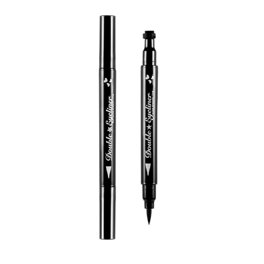 2 in 1 Double-headed Liquid Eyeliner Pen Stamp Super Slim Gel Felt Tip High Pigment Black Waterproof Smudgeproof Long Lasting Makeup Tool(Heart)