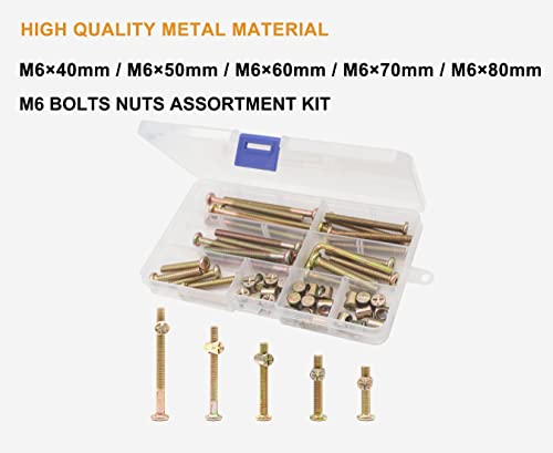 Baby Bed Crib Screws Hardware Replacement Parts, 50pcs M6 x 40mm/ 50mm/ 60mm/ 70mm/ 80mm Hex Socket Cap Bolts Barrel Nuts Set for Crib Cot Chairs Bed Furniture,Zinc Plated
