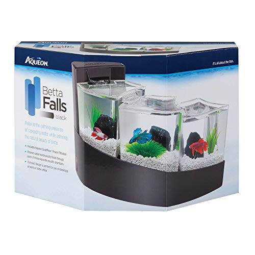 Betta Falls 3 Section Aquarium Fish Tank With QuietFlow Power Filtration, Black