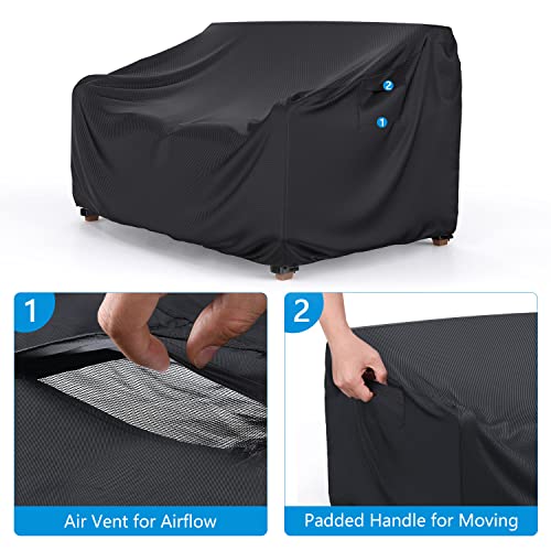 Heavy Duty Patio Sofa Cover Waterproof, 2-Seater Outdoor Sofa Loveseat Cover, Outdoor Patio Furniture Cover with Air Vent and Handles, 60 L×34 D×30 H, Black