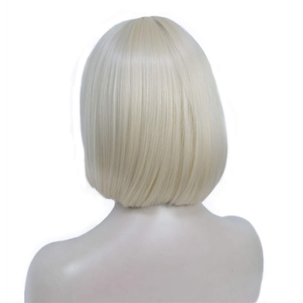 Short Straight Bob Wig Cute Flat Bangs Synthetic Full Women Wigs(613-Pale Blonde)