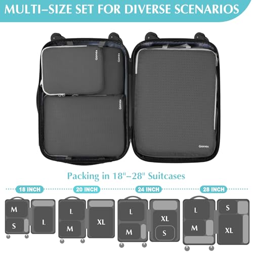 Compression Packing Cubes, 4pcs Expandable Storage Travel Luggage Bags Organizers (Deep Gray)