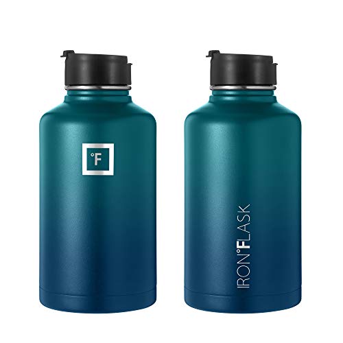 Camping & Hiking Hydration Flask, Wide Mouth, 3 Straw Lids, Stainless Steel Outdoor Water Bottle, Double Walled, Insulated Thermos, Metal Canteen - Dark Night, 64 Oz