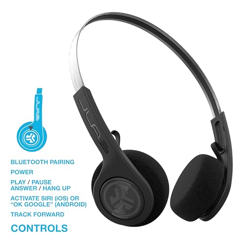 Rewind Wireless Retro Headphones, Black, Bluetooth 4.2, 14 Hours Playtime, Custom EQ3 Sound, Music Controls, Noise Isolation, with Microphone, Throwback 80's/ 90's Design