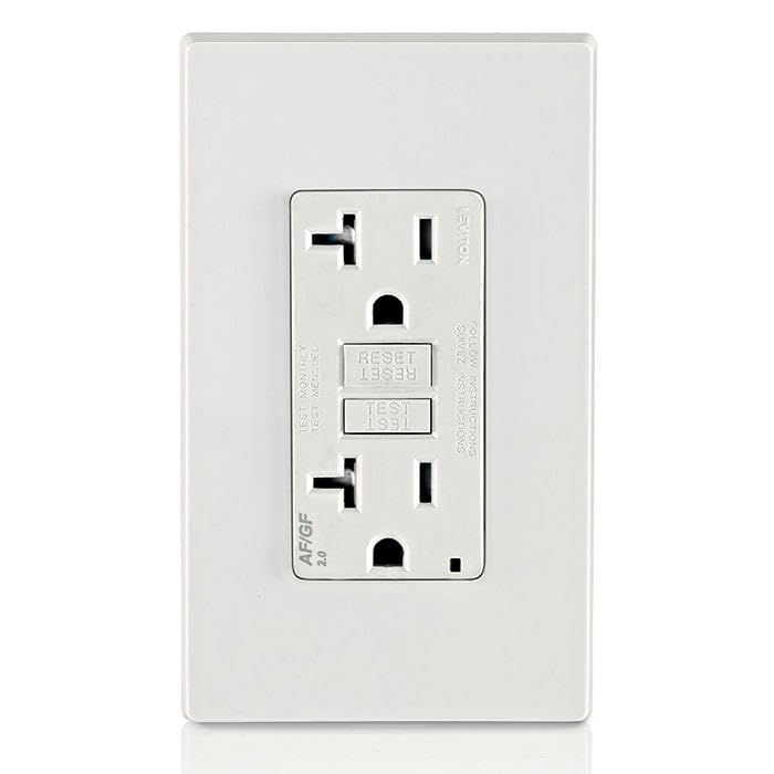 Dual-Function AFCI/GFCI Outlet, 20 Amp, Self Test, Tamper-Resistant with LED Indicator Light, Protection from Both Electrical Shock and Electrical Fires in One Device, AGTR2-W, White