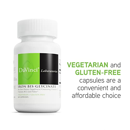 DaVinci Labs Iron Bis-Glycinate - Gentle Iron Supplement for Women & Men - Help Support Hemoglobin Production & Normal Energy Levels with Vitamin C & More* - Vegan - 60 Vegetarian Capsules