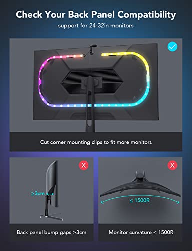RGBIC Monitor Backlight, Smart Gaming Light for 24-32 PC, DreamView G1 LED Neon Strip Light with Camera, Support 2.4G Wi-Fi with 4 Game Modes and Sync for RPG, FPS, Racing Games, or Movies