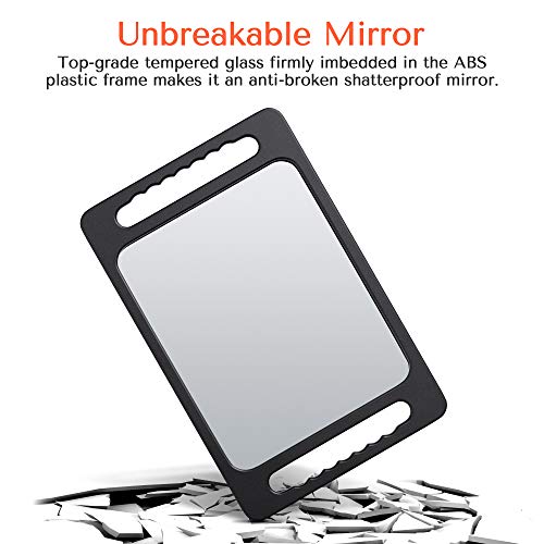 Unbreakable Hand Mirror with Double Handle - Large Handheld Barber Mirror for Hair and beauty Salon - Durable Hand Held Mirrors for barbershop - Lightweight Haircut Mirror with Double Handgrip