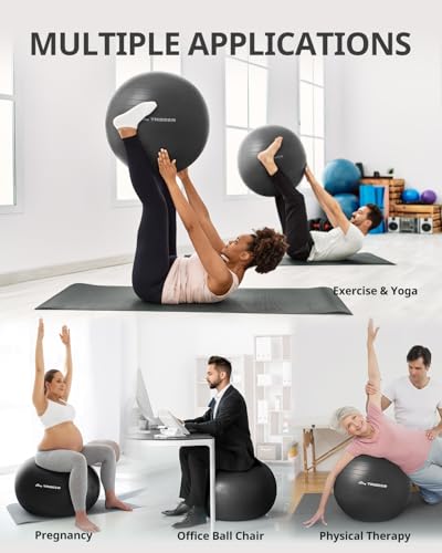 Yoga Ball for Exercise, Pregnancy & Birthing, 5 Sizes Exercise Ball for Physical Therapy, Stability, Fitness, Quick Pump Included