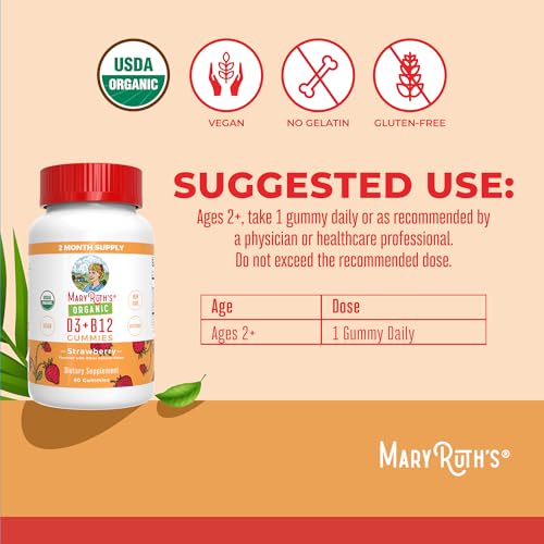 's Vitamin D3 B12 Gummies | USDA Organic | 2 Month Supply | Vitamin D & B12 Vitamin Supplements for Adults & Kids | Bone Health | Healthy Energy Levels | Non-GMO | 60 Servings