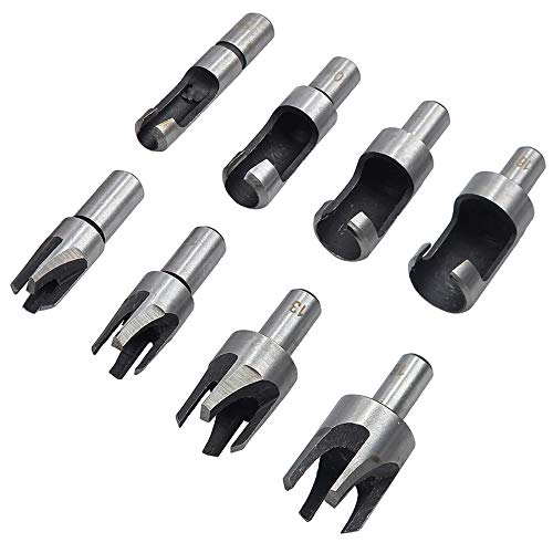 8Pcs Wood Plug Cutter Carbon Steel Straight and Taper Claw Drill Bit Set Woodworking Hole Saw Cutting Tool 5/8 1/2 3/8 1/4