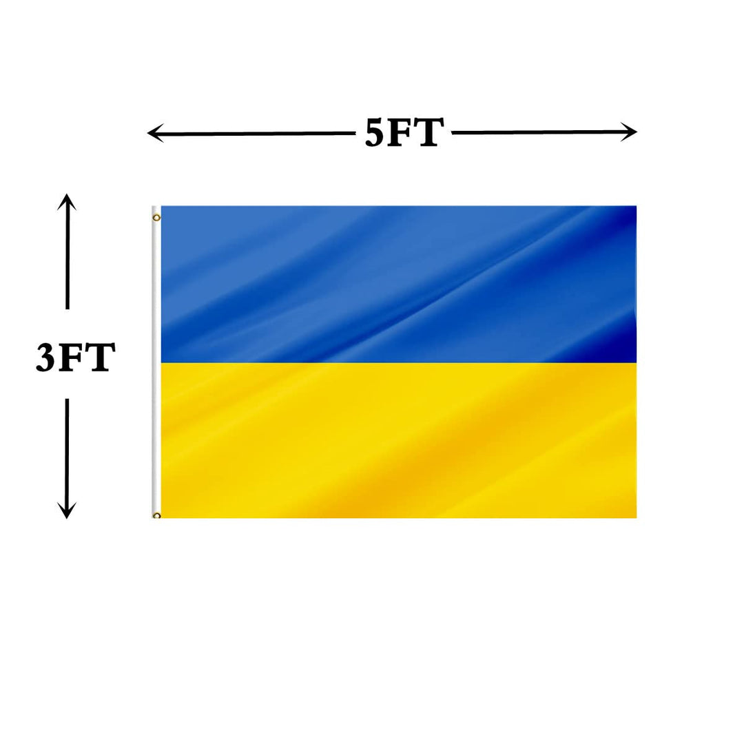 Ukraine Flag 3x5 FT, Ukrainian National Flags with 2 Brass Grommets,Sturdy Double Stitched and Premium Polyester without Flagpole..