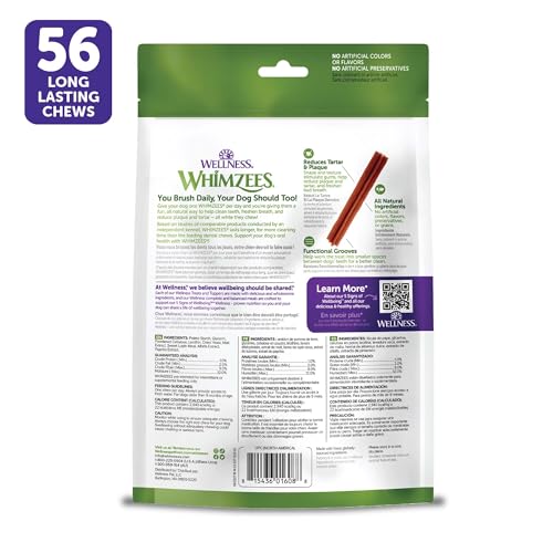 Wellness WHIMZEES Stix Dog Dental Treats, Natural Chews, Extra Small Size Stick, (56 Count)