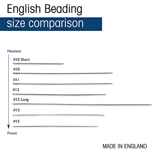 English Beading Needles, Size 10, 4 Needles per Card, Made in England, Use for Loom Weaving Beadwork, Off-Loom Stitching and Jewelry Making with Seed Beads