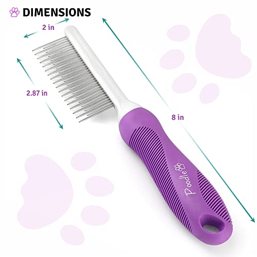 Poodle Pet Detangling Pet Comb with Long & Short Stainless Steel Teeth for Removing Matted Fur, Knots & Tangles – Detangler Tool Accessories for Safe & Gentle DIY Dog & Cat Grooming