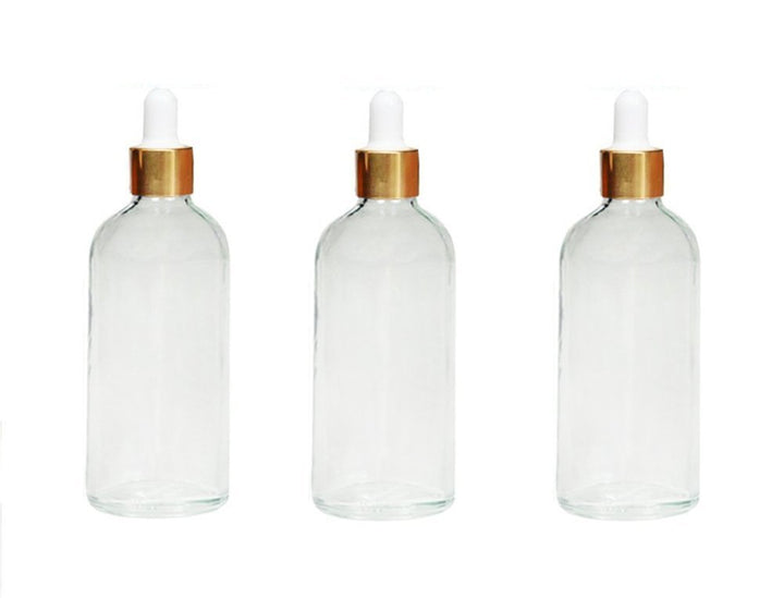 100Ml/3.3Oz: 3Pcs Portable Empty Refillable Clear Glass Essential Oil Dropper Bottles Makeup Cosmetic Sample Container Jars with Glass Eye Dropper and White Rubber Cap(100Ml/3.3Oz