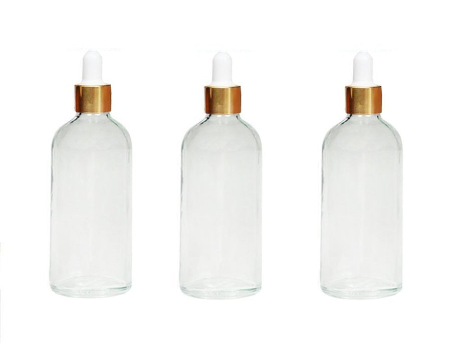 100Ml/3.3Oz: 3Pcs Portable Empty Refillable Clear Glass Essential Oil Dropper Bottles Makeup Cosmetic Sample Container Jars with Glass Eye Dropper and White Rubber Cap(100Ml/3.3Oz