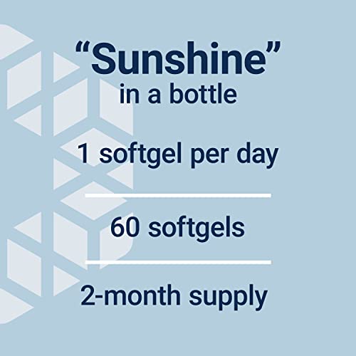 Vitamin D3 125 mcg (5000 IU), Bone Health, Brain Performance, Immune System Support, Gluten-Free, Non-GMO, Once Daily, Two-Month Supply, 60 Softgels