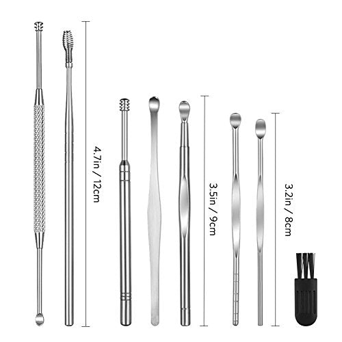 8 Pcs Ear Pick Earwax Removal Kit, Ear Cleansing Tool Set, Ear Curette Ear Wax Remover Tool with a Cleaning Brush and Storage Box