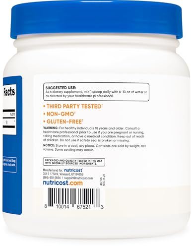 L-Glutamine Powder (500 Grams) Unflavored - Gluten Free & Non-GMO, 100 Servings