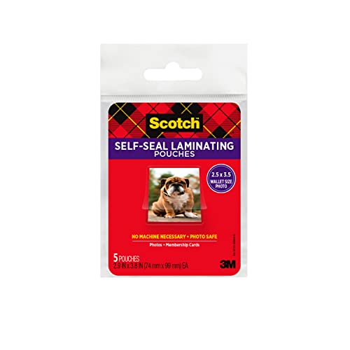 Self-Sealing Laminating Pouches, Wallet Photo Size, Glossy Finish, 2 1/2 in. x 3 1/2 in., 5 Pouches