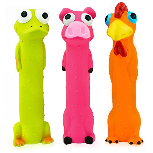 3 Pack 9 Squeaky Latex Dog Toys Standing Stick Animal Puppy Fetch Interactive Play for Small Medium Dogs