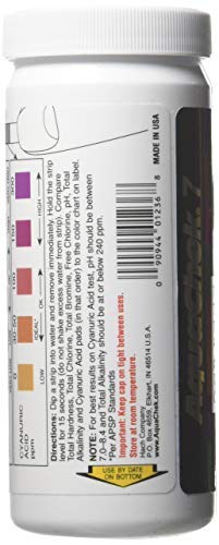 7-Way Pool and Spa Test Strips - Silver Pool Test Strips For pH, Total Chlorine, Free Chlorine, Bromine, Alkalinity, Total Hardness, and Cyanuric Acid - Water Quality Testing Kit (100 Strips)