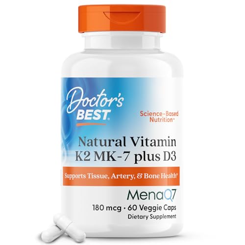 Doctor's Best Natural Vitamin K2 MK-7 Plus D3, Supports Tissue, Artery, & Bone Health, Non-GMO, Gluten Free, Soy Free, Vegetarian 60 Veggie Caps