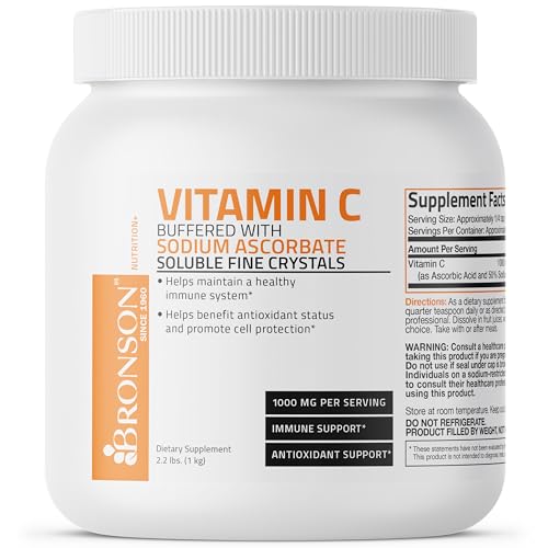 Buffered Vitamin C Powder Ascorbic Acid Buffered with Sodium Ascorbate Soluble Fine Crystals – Promotes Healthy Immune System and Cell Protection – Powerful Antioxidant - 1 Kilogram (2.2 Lbs)