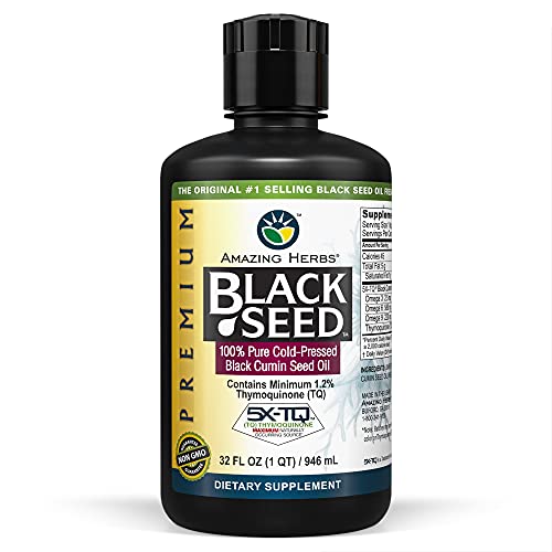 Premium Black Seed Oil - Cold Pressed Nigella Sativa Aids in Digestive Health, Immune Support, Brain Function, Joint Mobility, Gluten Free, Non GMO - 32 Fl Oz