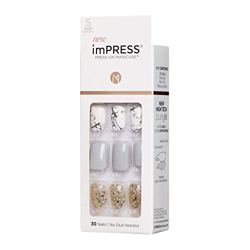 Design, Press On Nails, Knock Out, Gray, Short, Size, Squoval, Shape, Includes 30 Nails, Prep Pad, Instructions Sheet, 1 Manicure Stick, 1 Mini File