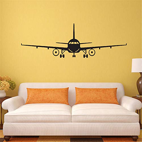 Chic Wall Decals Military Army Cargo Airplane Aircraft Airplane Biplane Silhouette Wall Sticker Decal, Removable DIY Vinyl Plane Wall Decor Art Mural for Kids Boys Gift Durable (M:39.37 x 12.60 in)