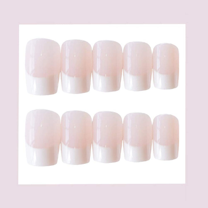 24Pcs French False Nails Simple Pink Nude Glossy Full Cover Artificial Fingernails Medium Square Fake Nails with Glue for Women and Girls (Style 8)