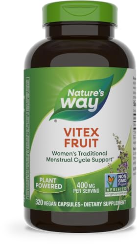 Nature's Way Vitex Fruit, Traditional Menstrual Cycle Support*, Traditional Women's Health Support*, Chasteberry, Vegan, 320 Capsules (Packaging May Vary)