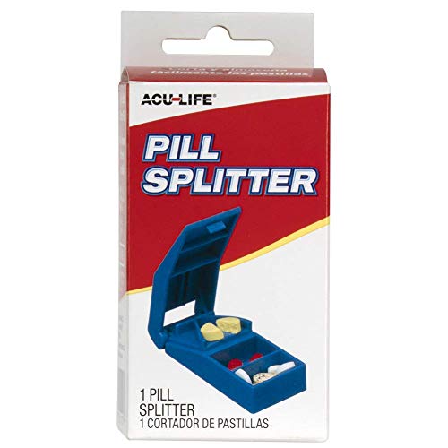 Pill Cutter and Splitter with Dispenser, Cuts Pills, Vitamins, Tablets, Stainless Steel Blade, Travel Sized, Includes Storage Container, Color May Vary, BPA Free