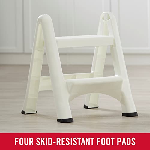 Two-Step Folding Foot Stool, 14-Inch High, White, 300 Pound Capacity, Small Step Stool for Adults/Kids for Use in Library/Kitchen/Bathroom/Garage/Closet