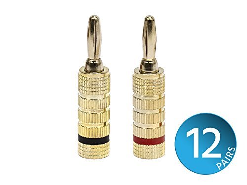 121821 24k Gold Plated Speaker Banana Plugs, Closed Screw Type (12 Pairs)