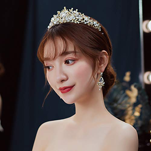 Baroque Beads Handmade Crystal Bridal Crown Tiaras Gold Diadem Tiaras for Women Bride Wedding Hair Accessories