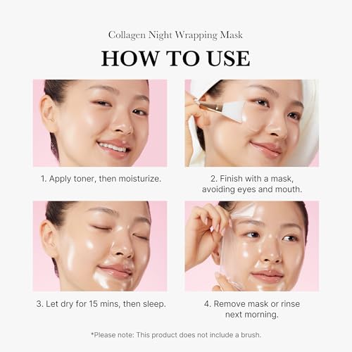 Collagen Overnight Wrapping Peel Off Facial Mask Pack - Elasticity & Hydration Care, Reduces Sagging & Dullness - Hydrolyzed Collagen For Glowing Skin - Korean Skin Care, 2.53 fl.oz